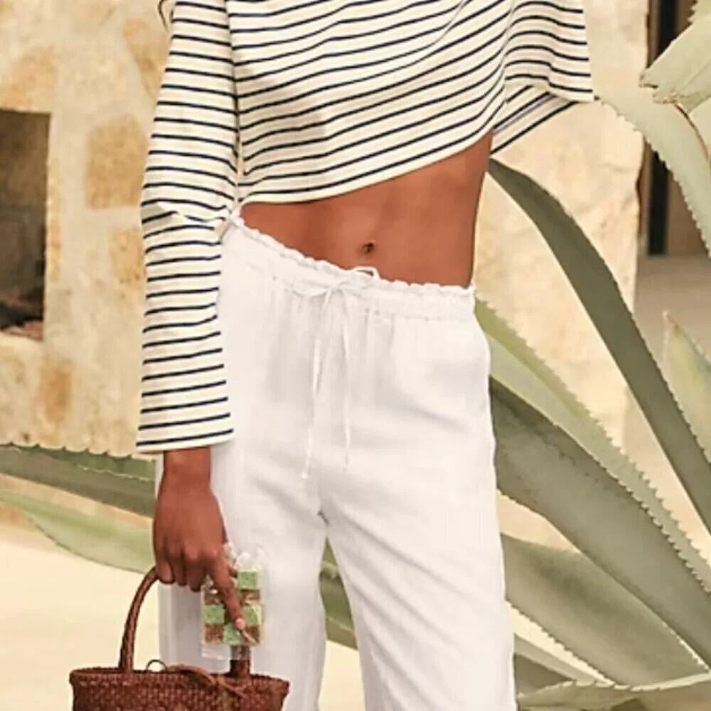 NewJ. Crew Soleil Pant Linen White Pull on Womens Size XL-TALL # 0474